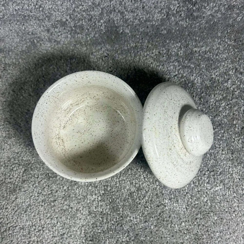 Churchill England Stoneware Creamer Sugar Salt‎ Pepper Set Cream Speckled 4pc
